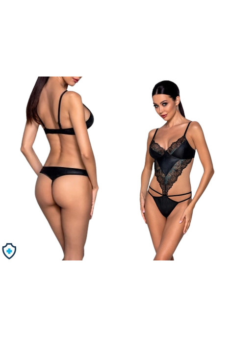 Zmysłowe, zdobione koronką body w kolorze czarnym Zmysłowe, zdobione koronką body w kolorze czarnym