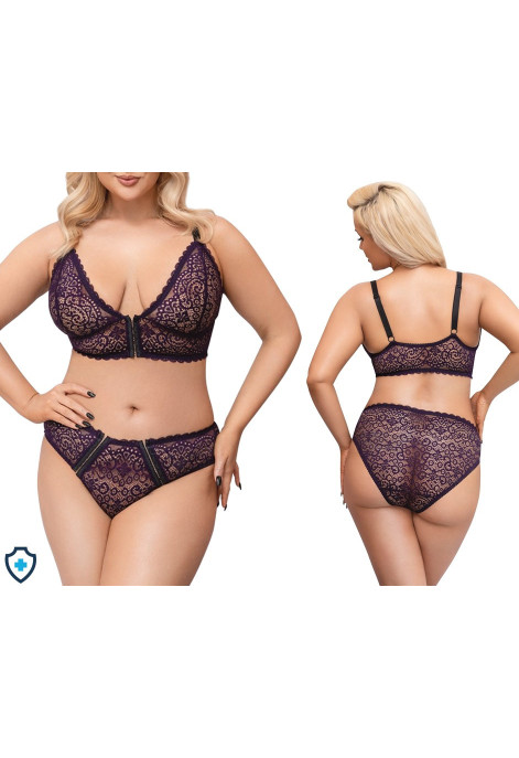 Zmysłowy komplet koronkowej bielizny w fioletowym kolorze - Plus Size Zmysłowy komplet koronkowej bielizny w fioletowym kolorze - Plus Size