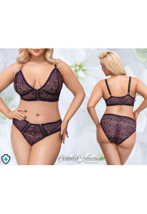 Zmysłowy komplet koronkowej bielizny w fioletowym kolorze - Plus Size