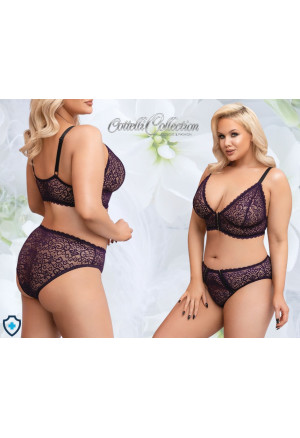 Zmysłowy komplet koronkowej bielizny w fioletowym kolorze - Plus Size