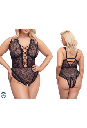 Powabne, koronkowe body z odkrytym kroczem - Plus Size