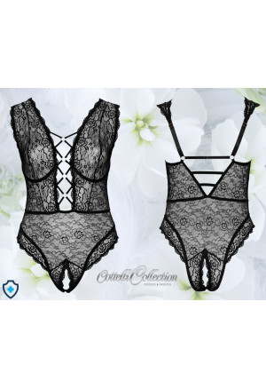 Powabne, koronkowe body z odkrytym kroczem - Plus Size