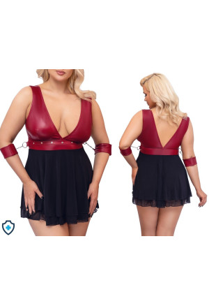Ponętna, krótka sukienka z czerwoną górą i kajdankami na łańcuszkach- Plus Size