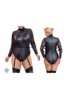 Podniecające body z uprzężami oraz suwakiem w kroku - Plus Size