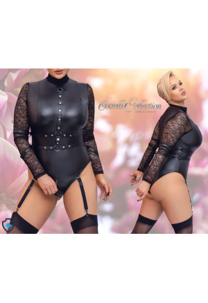 Podniecające body z uprzężami oraz suwakiem w kroku - Plus Size