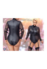Podniecające body z uprzężami oraz suwakiem w kroku - Plus Size