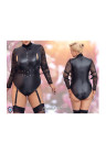 Podniecające body z uprzężami oraz suwakiem w kroku - Plus Size