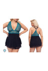 Zmysłowa, zwiewna koszulka z turkusową górą - Plus Size