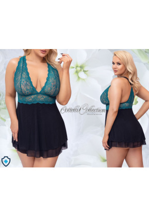 Zmysłowa, zwiewna koszulka z turkusową górą - Plus Size