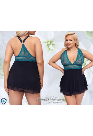 Zmysłowa, zwiewna koszulka z turkusową górą - Plus Size
