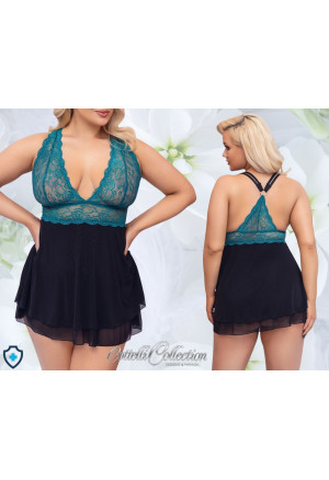 Zmysłowa, zwiewna koszulka z turkusową górą - Plus Size