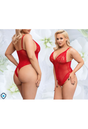 Ogniste, uwodzicielskie body z czerwonej koronki - Plus Size