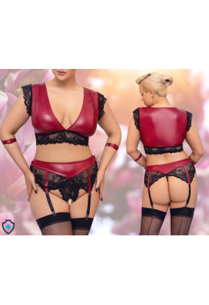 Ponętny zestaw bielizny w kolorze czerwonym z koronką - Plus Size
