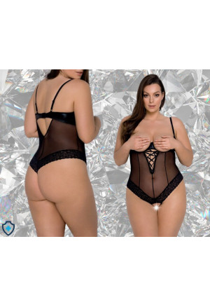 Luksusowe, odważne body z otwartym krokiem i odsłoniętym biustem - Plus Size
