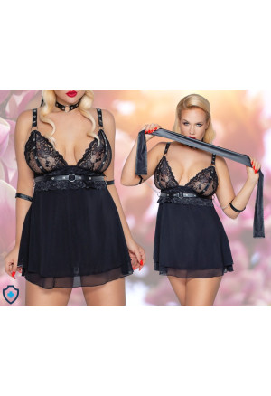 Zniewalający zestaw bielizny bondage z delikatnej, rozciągliwej siateczki - Plus Size