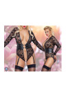 Zmysłowe, koronkowe body z długim rękawem i elementami bondage - Plus Size