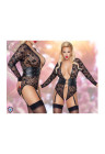 Zmysłowe, koronkowe body z długim rękawem i elementami bondage - Plus Size