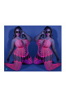 Hipnotyzujący, świecący w świetle UV bodystocking w neonowym różu - Plus Size