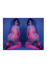 Hipnotyzujący, świecący w świetle UV bodystocking w neonowym różu - Plus Size