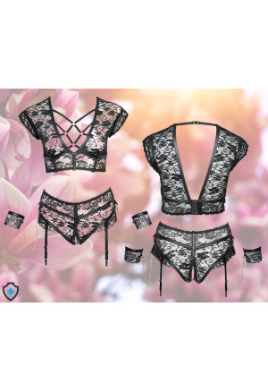 Nieziemski komplet bielizny z kuszącej koronki - Plus Size