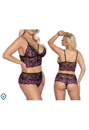 Niesamowity komplet z pięknej koronki w kwiaty - Plus Size