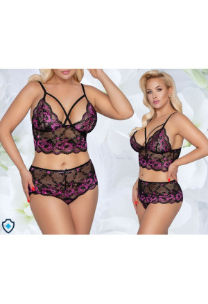 Niesamowity komplet z pięknej koronki w kwiaty - Plus Size