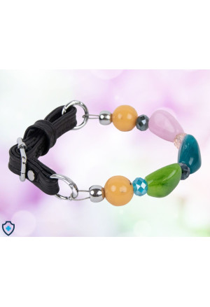 Uroczy choker z kolorowych kamieni i paskiem z naturalnej skóry