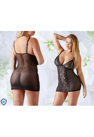 Warta grzechu, prześwitująca koszulka z wykończeniem z koronki - Plus Size