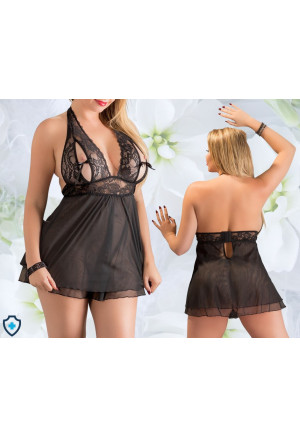 Powabna koszulka z siateczki z małymi kokardkami - Plus Size