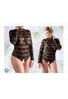 Wyjątkowe body z kwiecistej koronki oraz otwartym krokiem - Plus Size