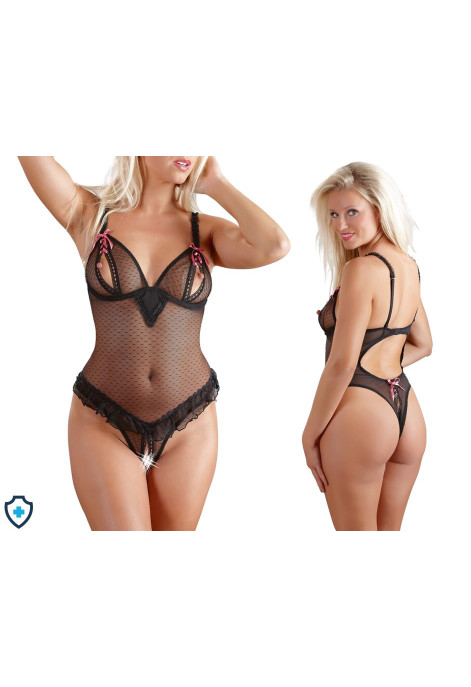 Urocze, prześwitujące body z różowymi tasiemkami