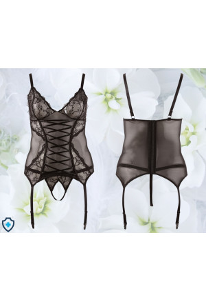 Gorący, prześwitujący gorset z zapięciem do pończoch - Plus Size