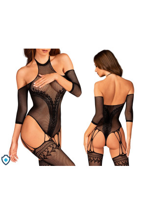 Zalotny bodystocking z roślinnym motywem