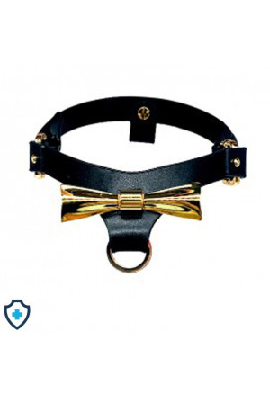 Unikatowy choker ze skóry ze złotą kokardą