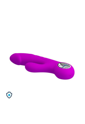 Elegancki silikonowy wibrator ze stymulatorem - USB, purpurowy
