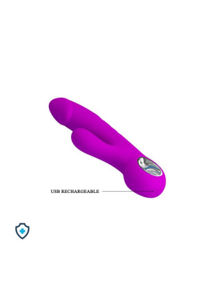 Elegancki silikonowy wibrator ze stymulatorem - USB, purpurowy