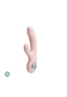 Elegancki silikonowy wibrator ze stymulatorem - USB - różowy