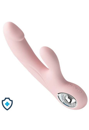 Elegancki silikonowy wibrator ze stymulatorem - USB - różowy