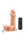 Rotujący  wibrator - dildo z jądrami na pilota - 14,5 cm