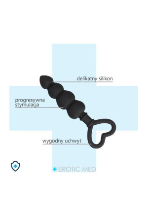 Czarny korek analny zakończony uchwytem w kształcie serca