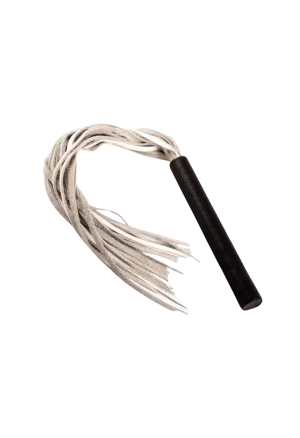 Elegancki, czarno-biały pejcz ze skóry -  80 cm