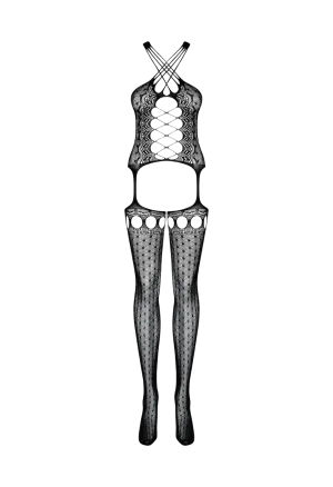 Czarne bodystocking w geometryczny wzór