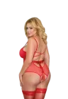 Zmysłowe body z otwartym krokiem - plus size, czerwone