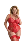 Zmysłowe body z otwartym krokiem - plus size, czerwone