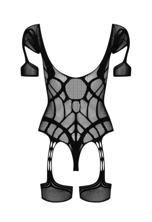 Koronkowe bodystocking z otwartym krokiem z podwiązkami