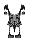 Koronkowe bodystocking z otwartym krokiem z podwiązkami