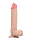 Cieliste dildo z jądrami i przyssawką - przesuwana skóra