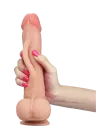 Cieliste dildo z jądrami i przyssawką - przesuwana skóra