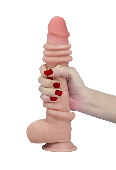 Cieliste dildo z jądrami i przyssawką - przesuwana skóra Cieliste dildo z jądrami i przyssawką - przesuwana skóra