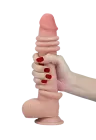Cieliste dildo z jądrami i przyssawką - przesuwana skóra